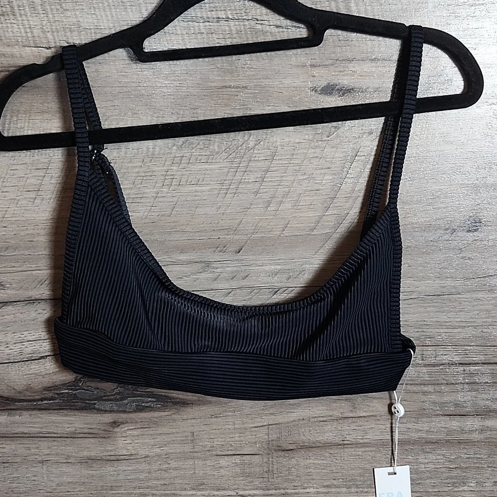 Frankie's Bikinis Black Ribbed Scoop Bikini Top